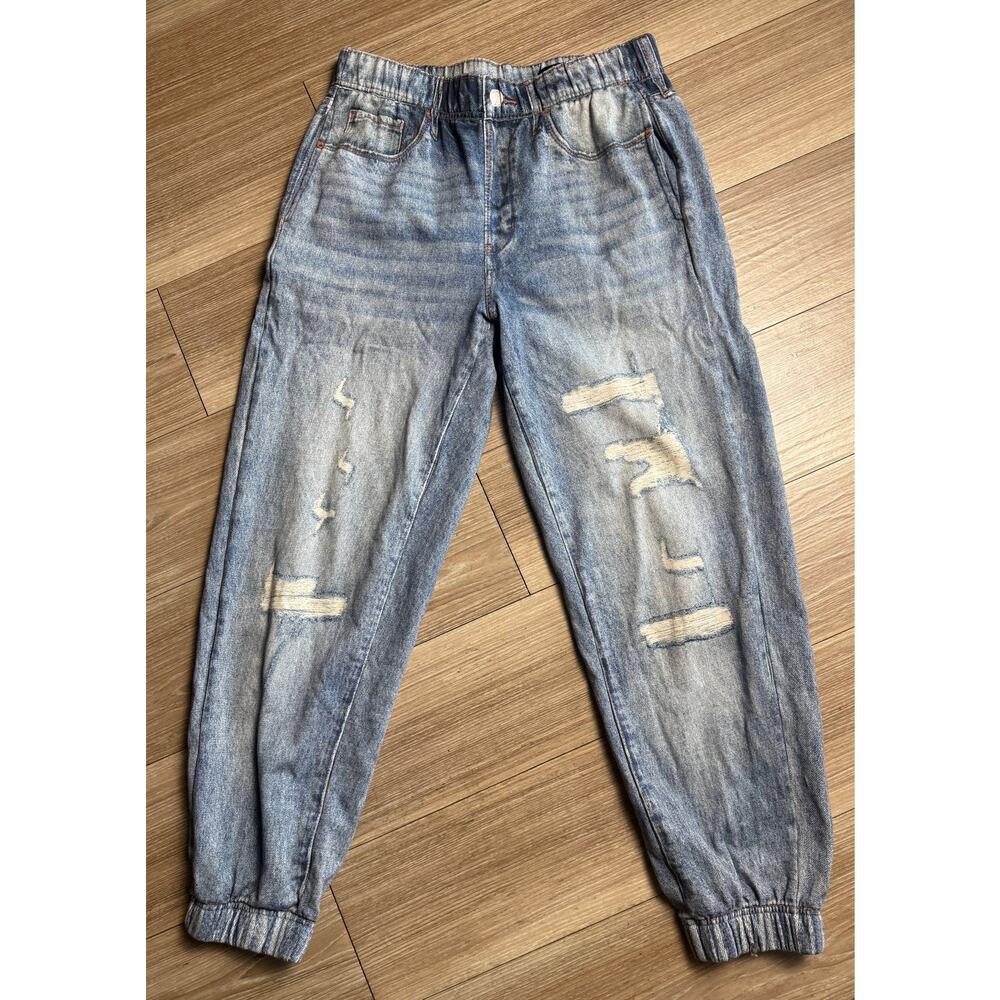 BlankNYC Trompe L'oeil Faux Denim Joggers Graphic Print Jean Sweatpants S